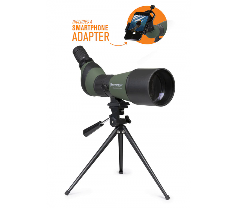  LandScout 20-60x80mm Angled Zoom Spotting Scope with Table-top Tripod and Smartphone Adapter 
