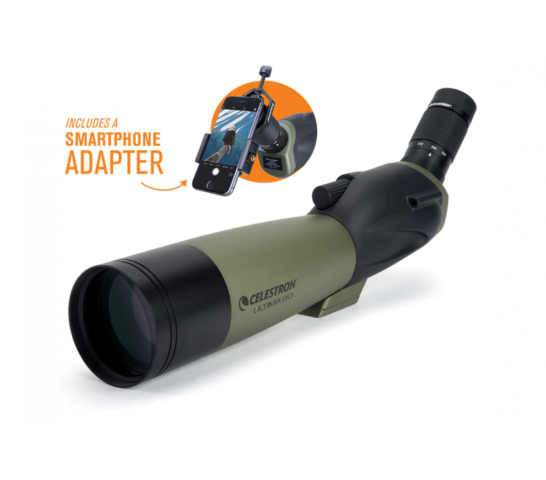  Ultima 20-60x80mm Angled Zoom Spotting Scope with Smartphone Adapter 